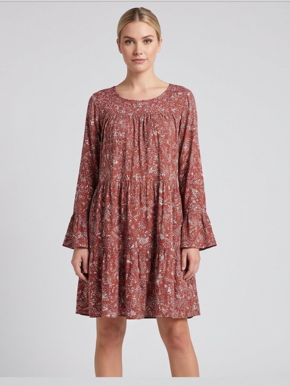 Boho Floral Flounce Sleeve Smock Dress